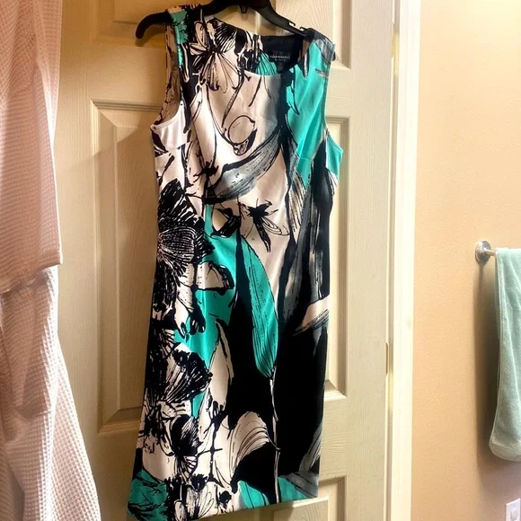 Connected Apparel A-line Black White Teal Floral Knee length, sleeveless Size 12 - Picture 1 of 5